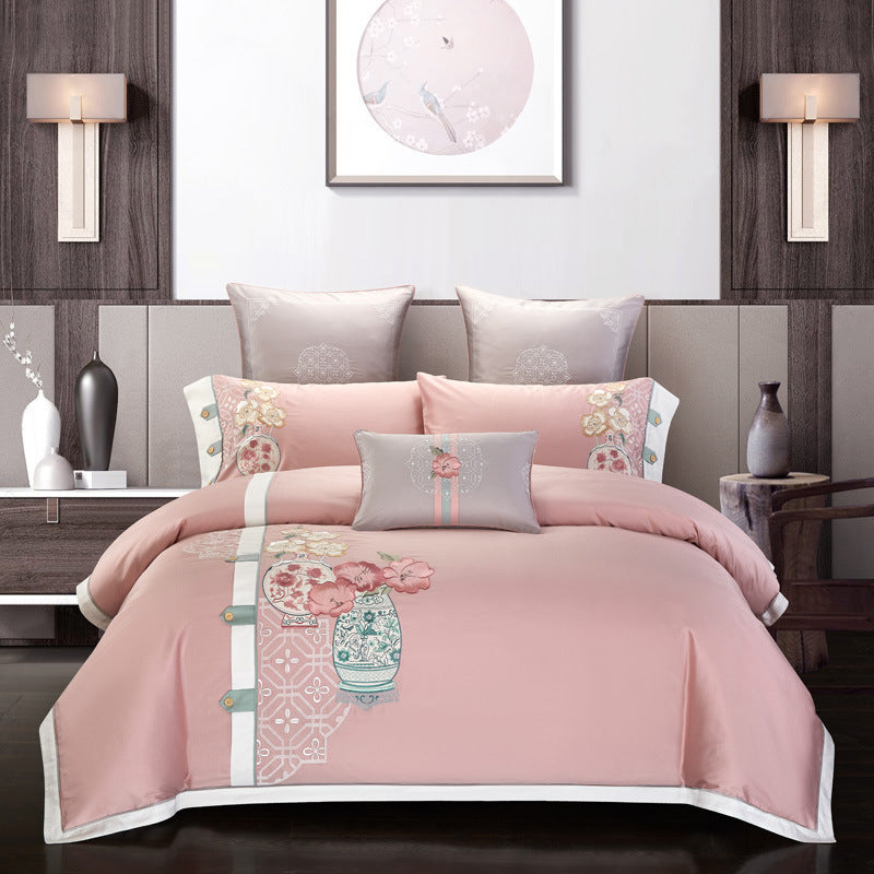 4-Piece Cotton Embroidered Bedding Set