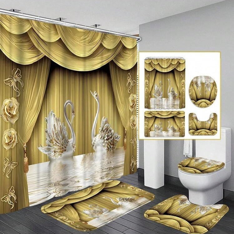 Shower Room Waterproof Swan Curtain Suit