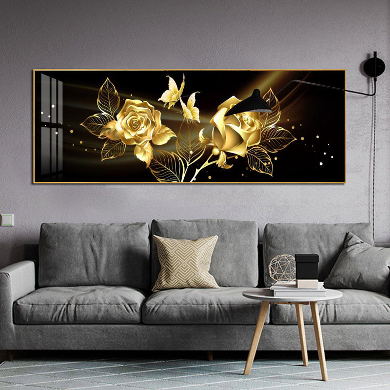 Black Gold Rose Abstract Wall Art Canvas