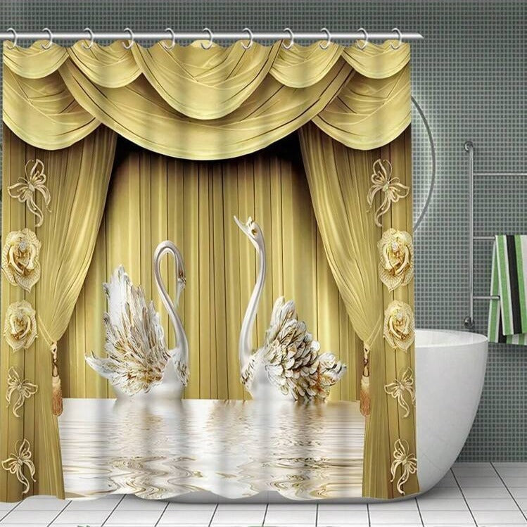 Shower Room Waterproof Swan Curtain Suit