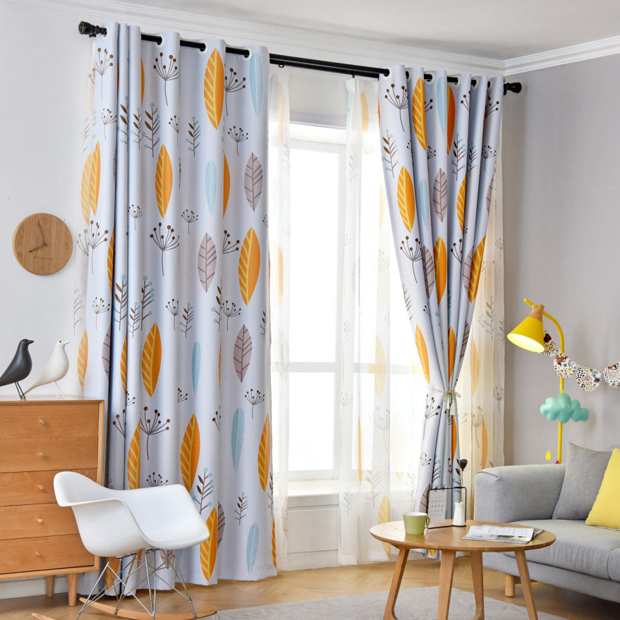 Nordic Style Nordic Leaf Curtain Bedroom, Living Room Shading Curtain Simple Modern