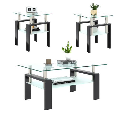 Set of 2 Modern Glass Coffee Tables