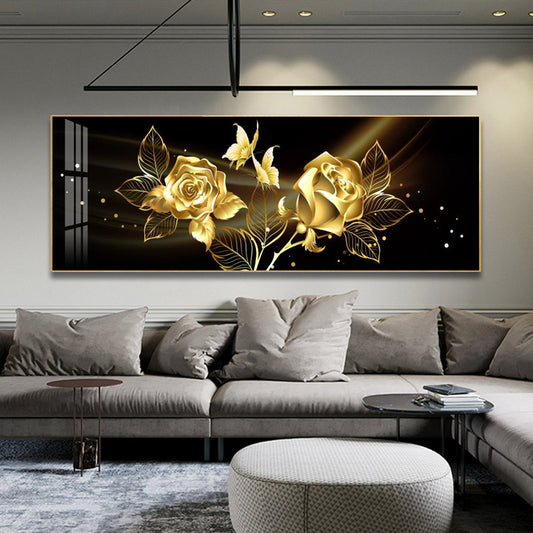 Black Gold Rose Abstract Wall Art Canvas