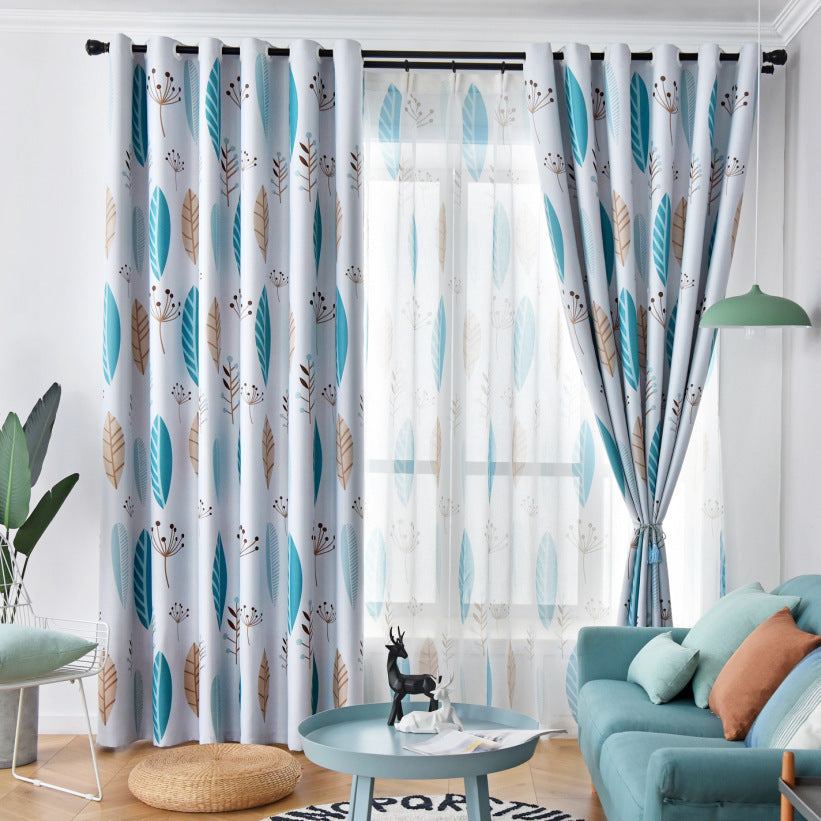 Nordic Style Nordic Leaf Curtain Bedroom, Living Room Shading Curtain Simple Modern