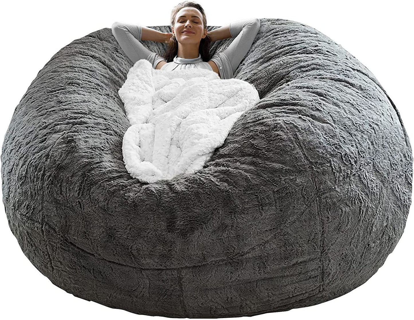 Velvet Bean Bag Chair Cover (6ft, Dark Grey)