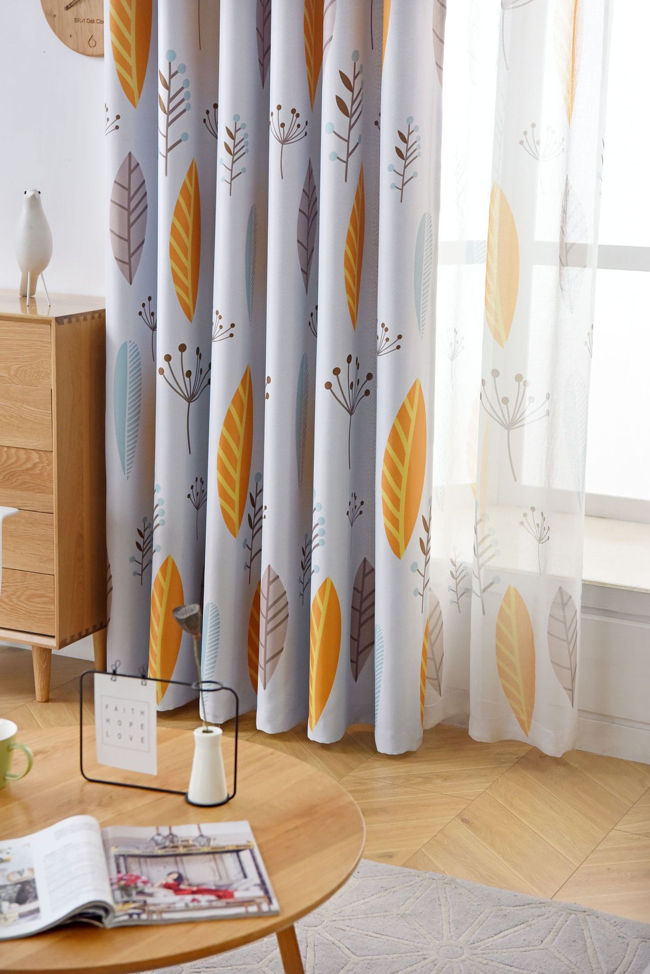 Nordic Style Nordic Leaf Curtain Bedroom, Living Room Shading Curtain Simple Modern